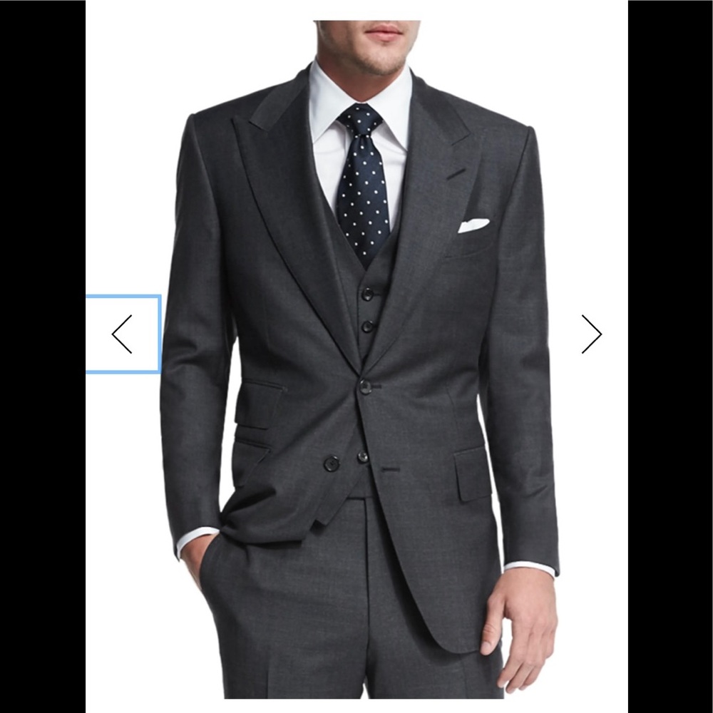 Tom Ford 3 piece suit herringbone stripe gray see info size measurements wool